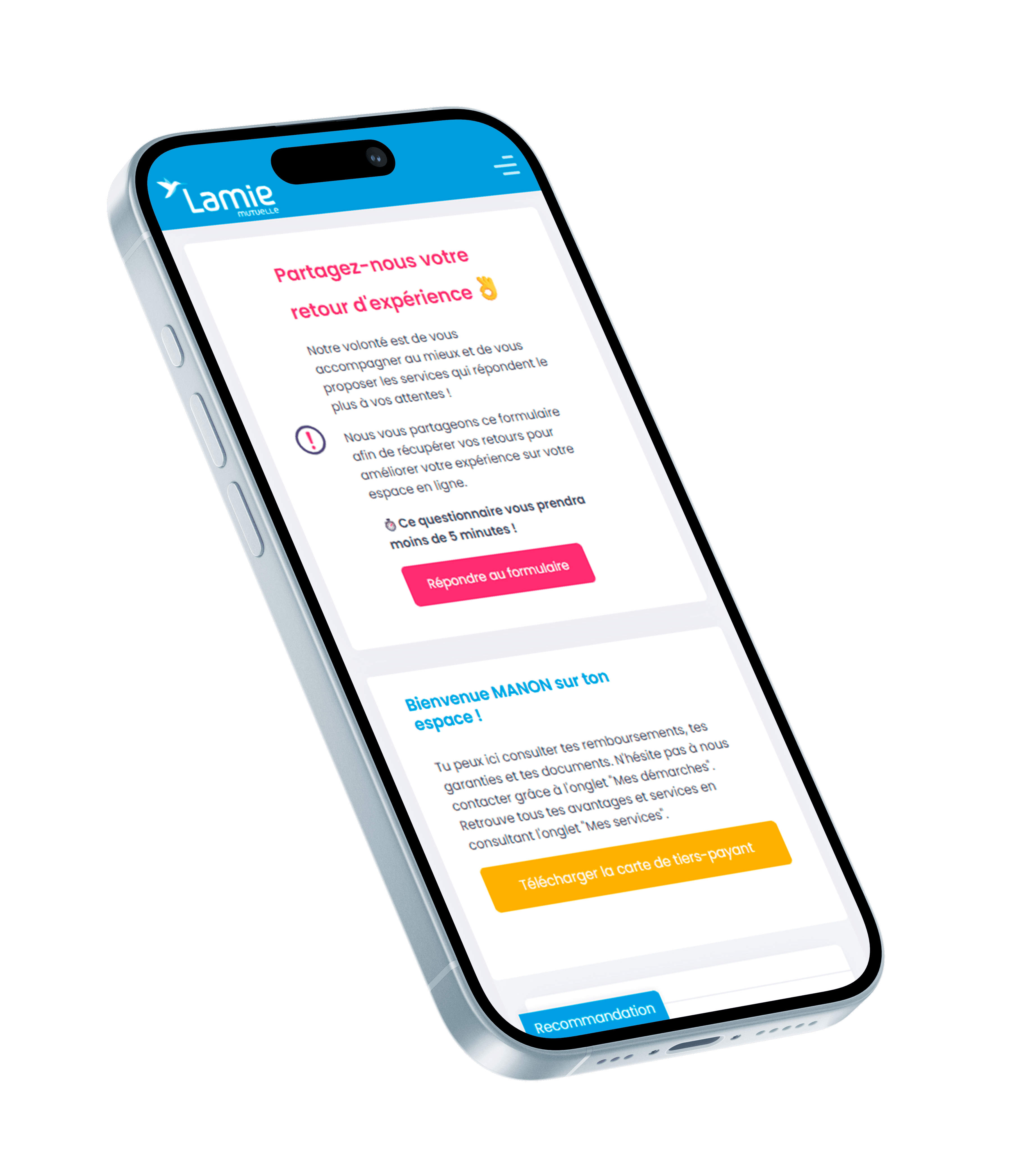 Téléphone avec l'accueil de l'espace adhérent