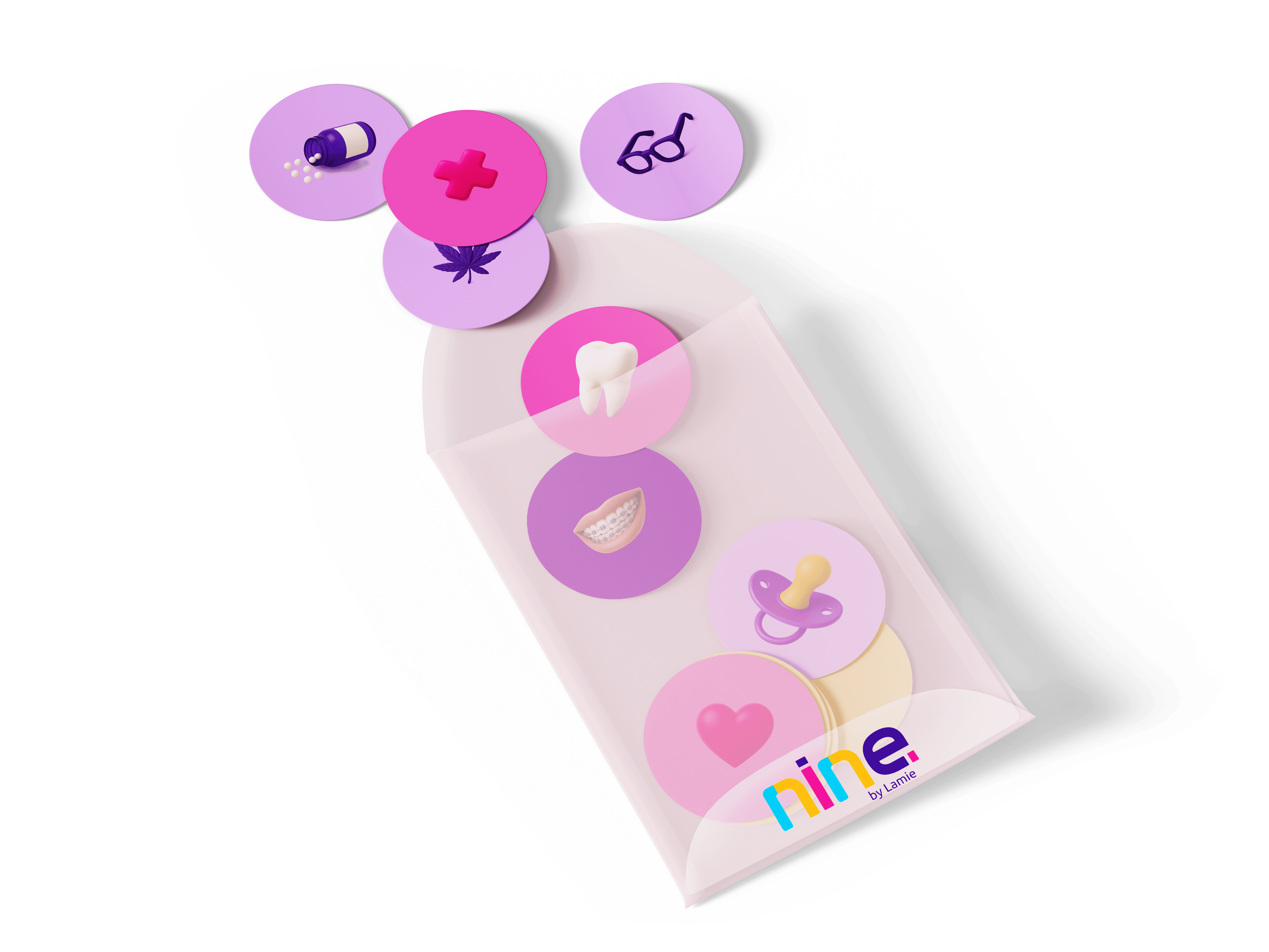 sachet avec des jetons représentant les différents moments de vie